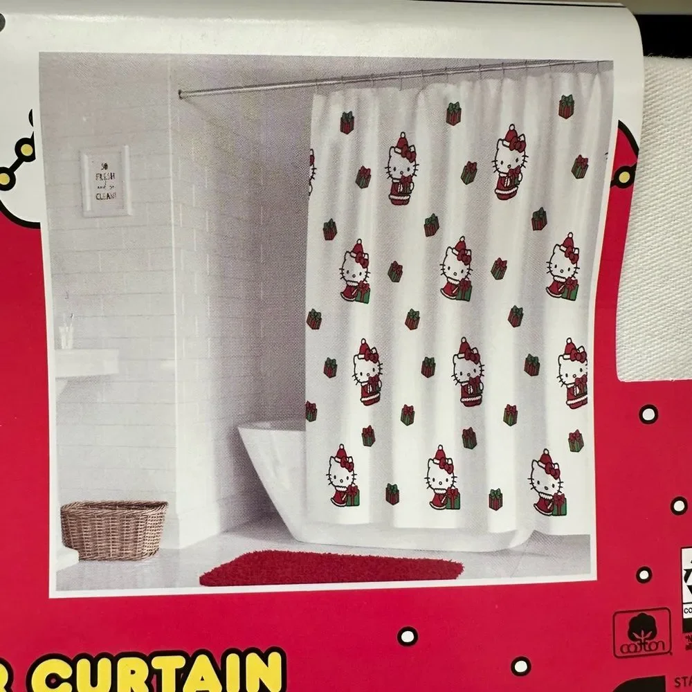 NWT Hello Kitty Christmas Holiday Shower Curtain Bathroom Bathtub Decor